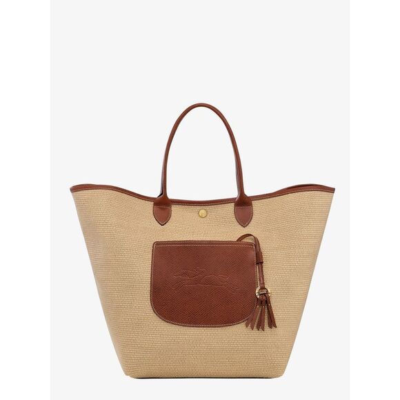 LONGCHAMP PARIS Handbags - Longchamp Paris Women Le Panier Pliage L Raffia And Leather Shoulder Bag
